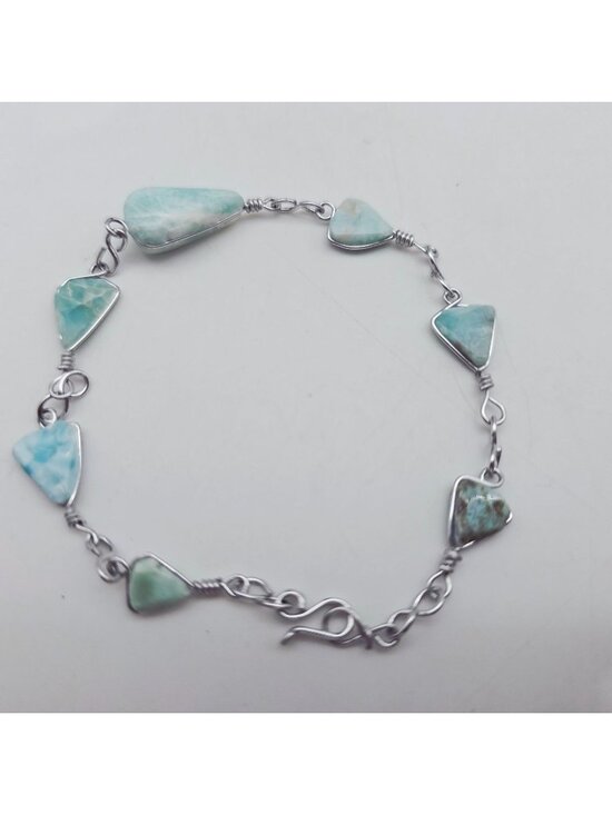 None Detected Jewelry - Triangle-Cut Larimar Gemstone Bracelet Sterling Silver Chain 8 Inches